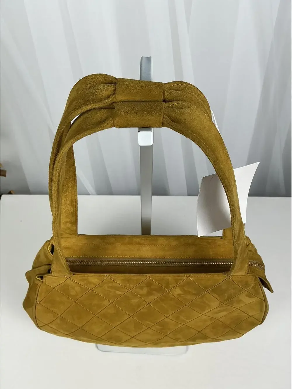 Chanel Mustard Yellow Quilted Suede Shoulder Bag Hobo Style 1999